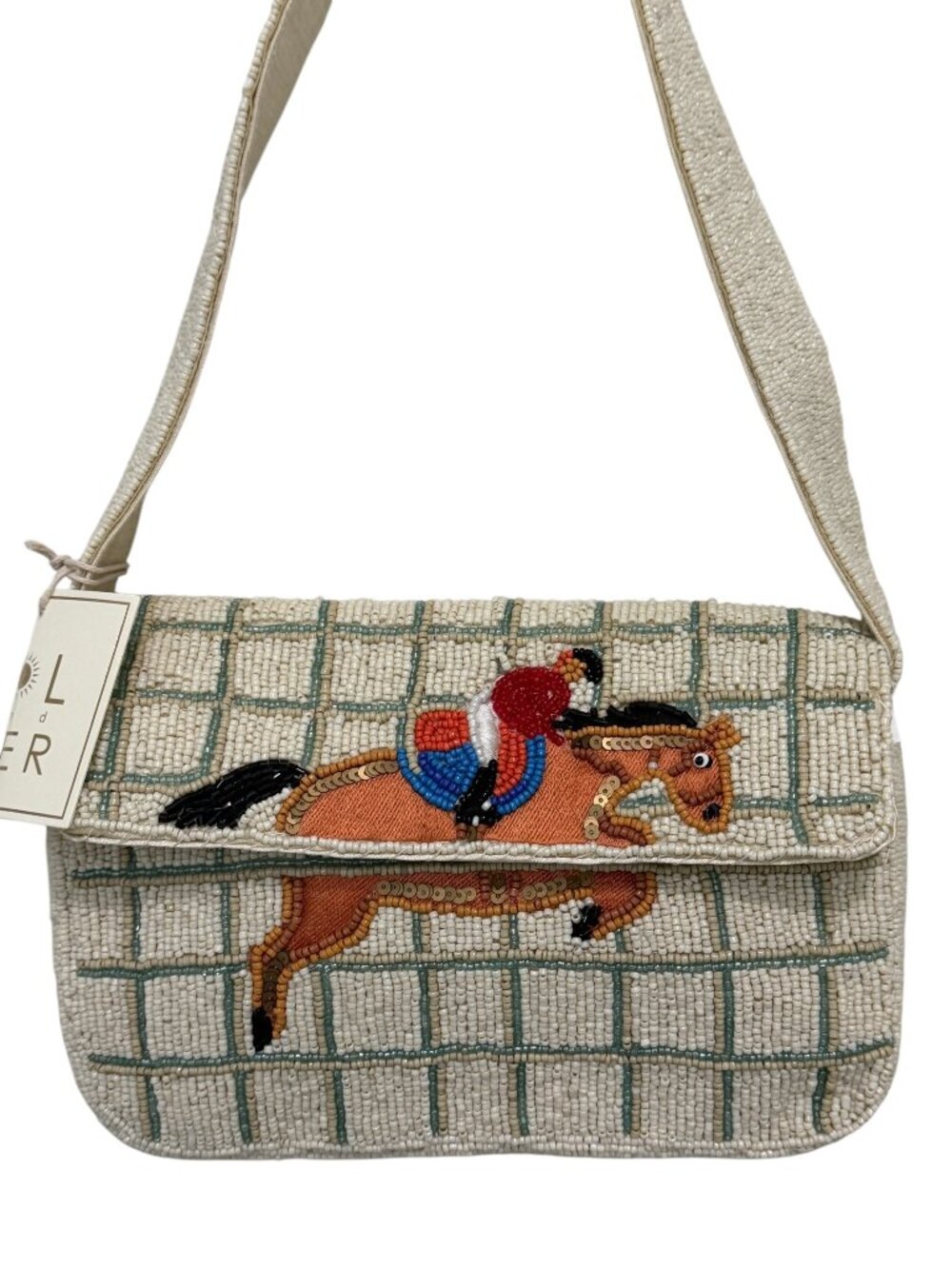 Sol and Mer Horse and Jockey Beaded Shoulder Bag Handmade in India NWT